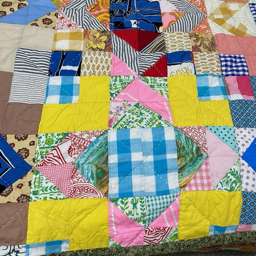 Vintage All Hand Stitched Quilt 72x68